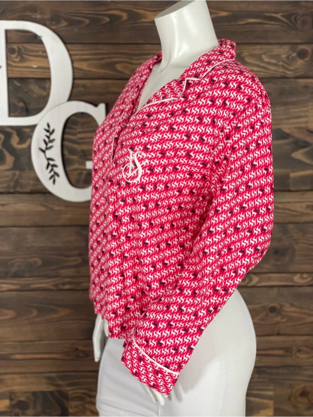 Victoria's Secret | Holiday Flannel Striped Reindeer Pattern Embroidered‎ Pocket